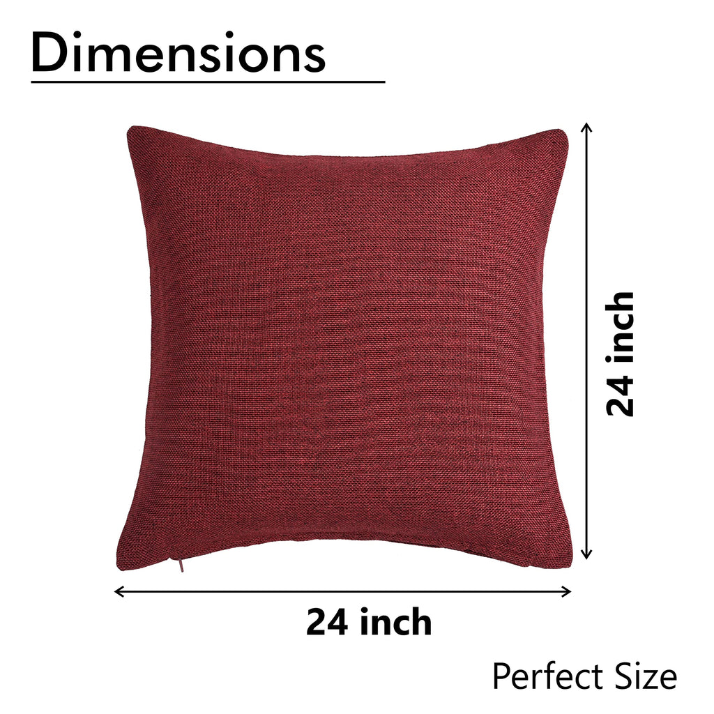 Yellow Weaves Jute Texture 250 TC Cushion Covers, 24 X 24 Inches, Maroon, Set Of 2
