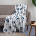 DMAASA Hand Block Printed 100% Cotton Soft Lightweight Sofa Throw with Tassels - Blue Palm Tree Design Decorative Couch Throws for Living Room, Bed & Travel (White, 50x70 Inches) Kafalo