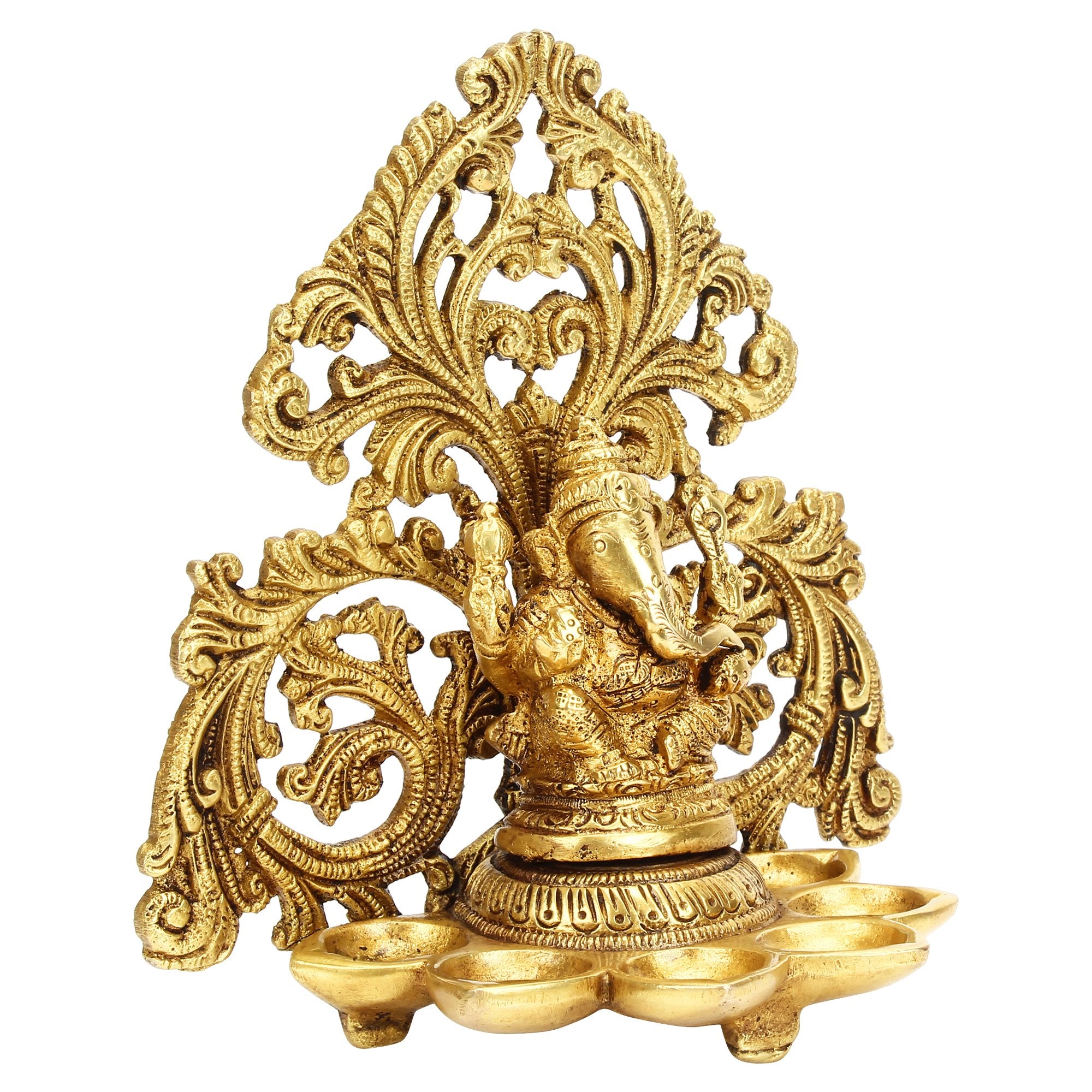 Svarup Brass Ganesha 5 Wicks Diya Wall Hanging Diya Lord Ganesh Oil Lamp Deepak Showpiece Decor Gift Diwali 6.5 Inch