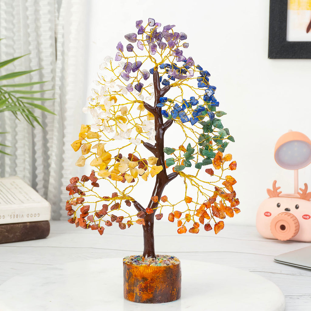 HindCraft Seven Chakra Crystal Tree for Prosperity & Positive Energy | Feng Shui Artificial Tree for Living Room & Office Décor | Perfect Housewarming for Men & Women