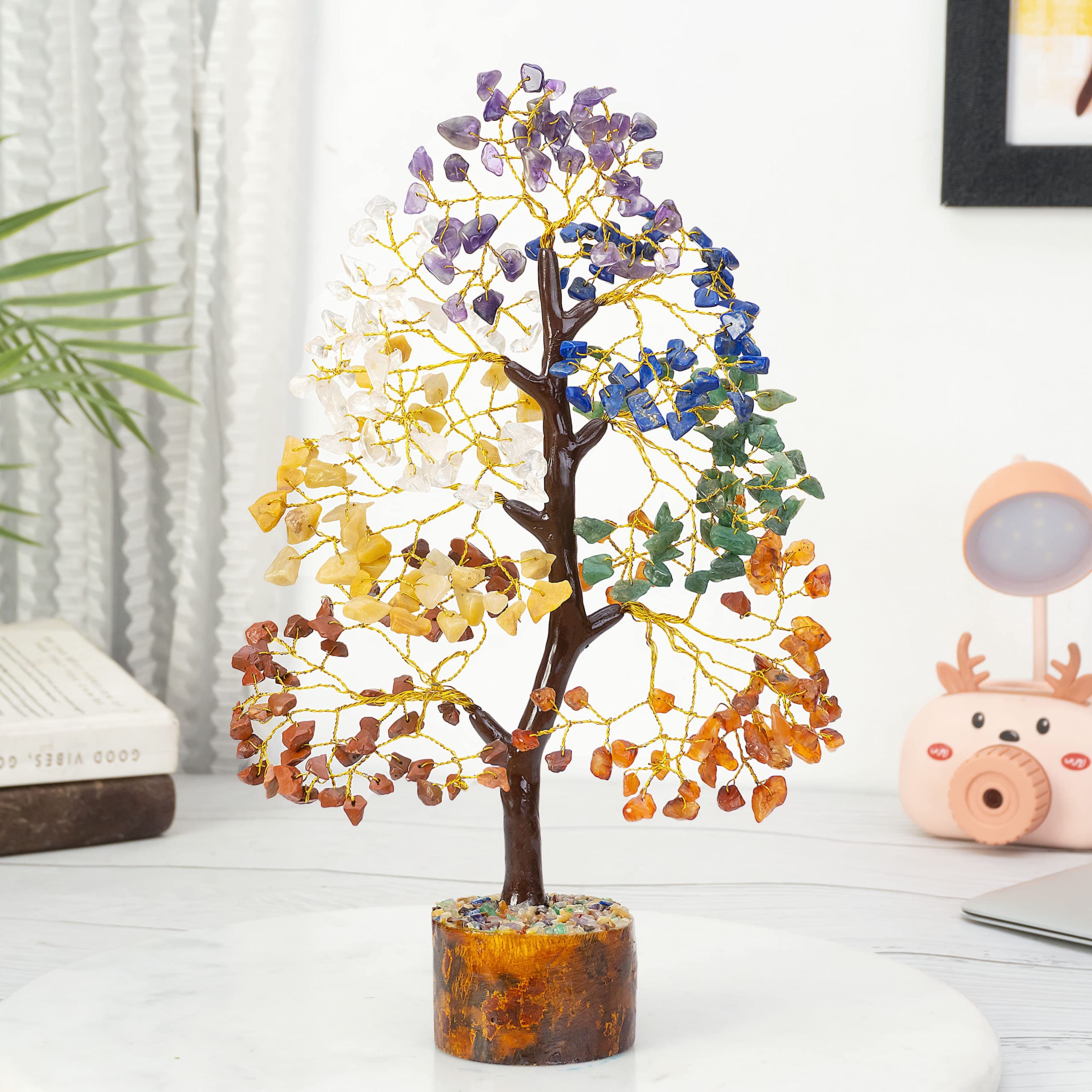 ZAICUS Seven Chakra Gemstone Tree of Life, Crystals and Gemstones, Crystal Tree, Showpiece for Good Luck, Home Decor, Office Desk, Feng Shui, Crystals and Healing Stones, Gift Item, 7 x 24 Cm