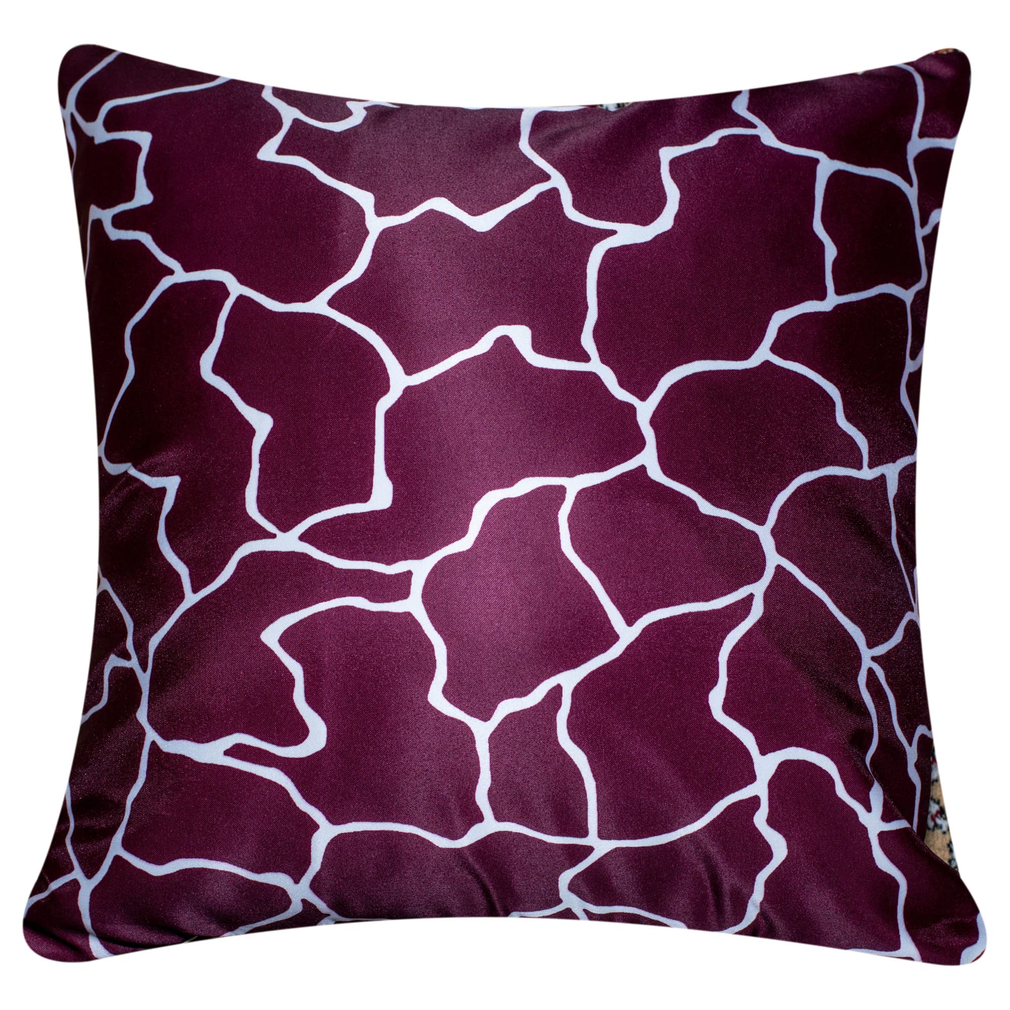 Vendola Decorative Satin Sofa Cushion Covers Set of 5, 16 inch x 16 inch, Sofa Cushion Pillow Cover, Maroon and Grey, Zipper Closure (Mohagany, 16X16 Inches)