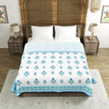 BLOCKS OF INDIA 100% Cotton Dohar King Size Reversible Hand Block Printed Malmal Summer Dohar/Blanket (Blue Kairi) Kafalo
