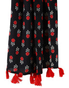 Ravaiyaa - Attitude is everything Hand Block Printed Cotton Long Stole Hijab Neck Wrap Scarf With Tassel 71 X 21 Inch (Black Floral)