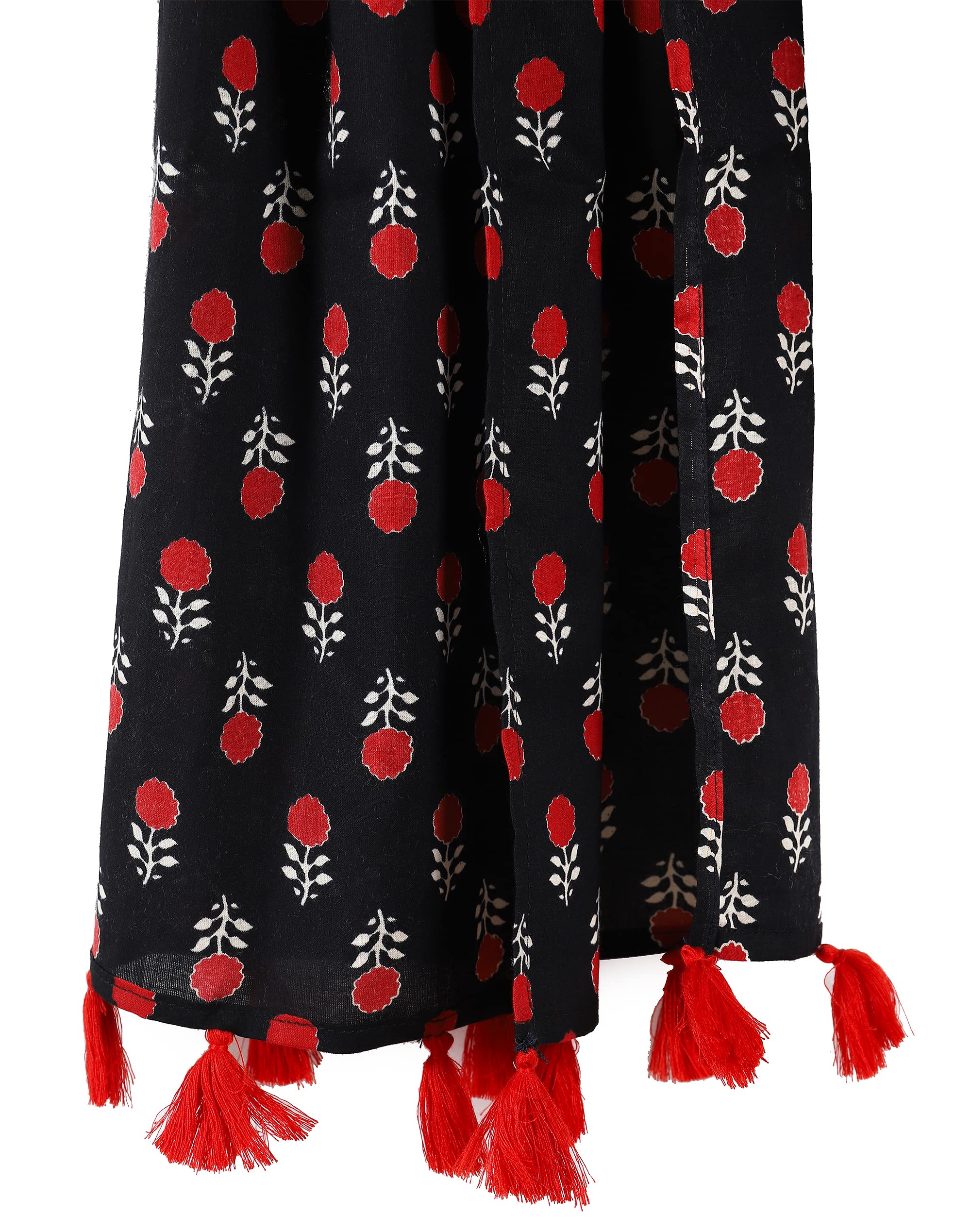 Ravaiyaa - Attitude is everything Hand Block Printed Cotton Long Stole Hijab Neck Wrap Scarf With Tassel 71 X 21 Inch (Black Floral)