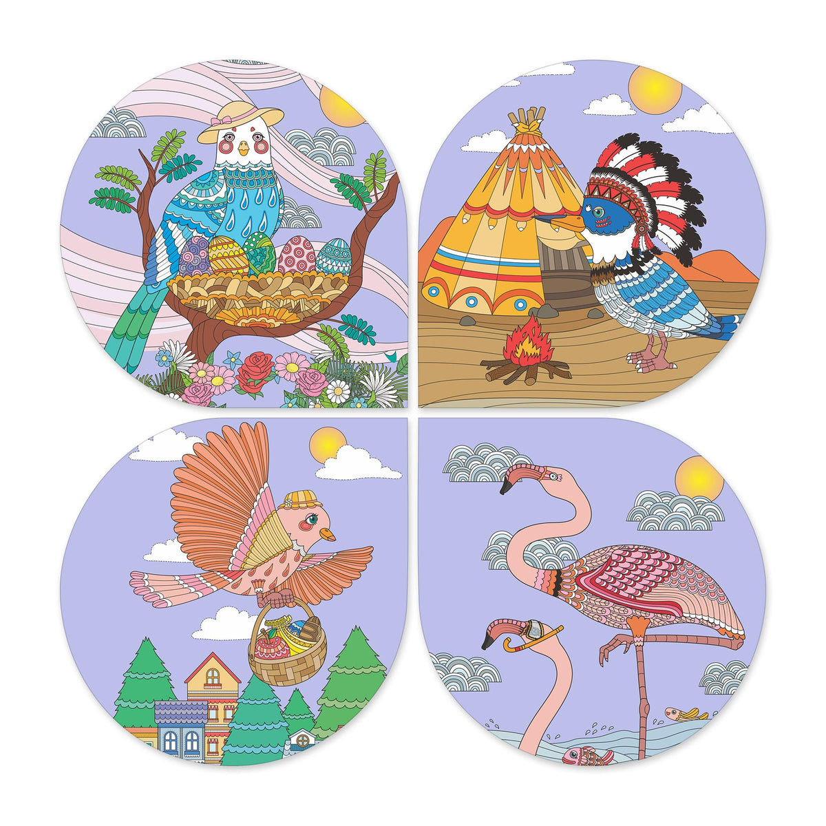 Artvibes Colorful Bird Wooden Art Decoration Item for Living Room | Printed Wall Decoration | Scenery For Drawing Room | Wall Illustrations | Handcrafted Art | Unique Gift Items (WH_8439N), Set of 4
