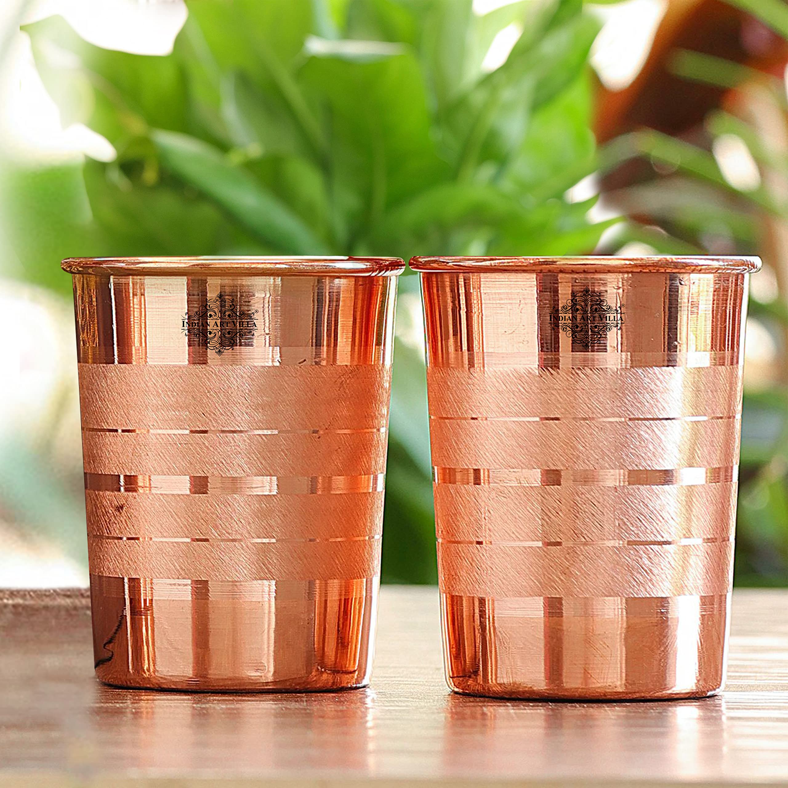 INDIAN ART VILLA Copper Glass Tumbler, Drinkware, 275 ML Each, Set of 2