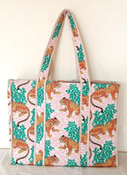 Cotton Tote bag for Women | Shoulder Bag | Reversible Bag | Durable Shopping bag | Reusable Grocery Bags | Eco friendly Bags| Handmade Cotton Bag | Stylish Quilted handBag (Tiger)