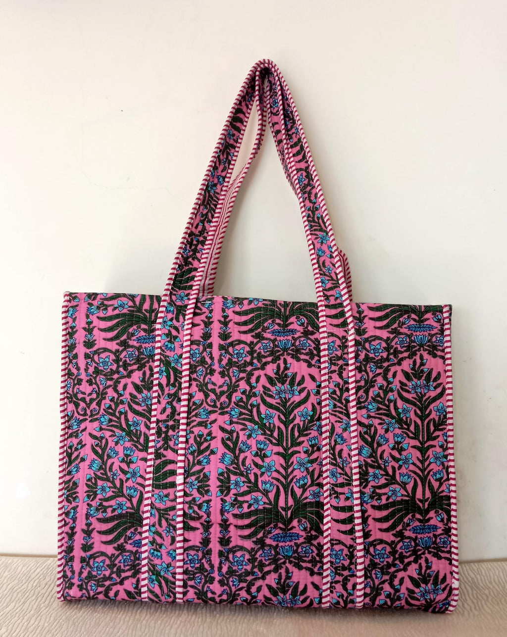 Free Spirits Minimalist Cotton Tote bag for Women | Shoulder Bag |Shopping bag |Grocery Bags | Eco friendly Bags| Stylish Quilted handBag |Vegan Tote Bag |Weekend Bag BASE PINK Blue
