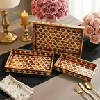 Swasha MDF Resin Decorative Tray, Set of 3, Ivory, Polished Finish, Rectangular, Modern Style, Nesting Serving Trays for Vanity and Dining (Brown Ivory)