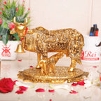 Kamdhenu Cow with Calf Idol for Home Decor | Metal Cow Statue with Intricate Embossed Design | Vastu & Pooja Decorative Showpiece | Temple, Office, Housewarming & Gift Item