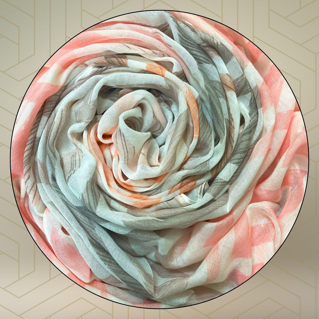 FAHABO Scarf for Women Stylish Printed Cotton Soft Stole | Hijab Scarf | Headscarf | Neck Scarf | Wraps (Peach, Grey) Size: 73 L x 35 W
