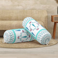 BLOCKS OF INDIA Cotton Hand Block Printed Bolster Cover | Booster Cover with Drawstring | Round Long Pillow Cover for Bed | Dewan Pillow Cover Set 16 X 32 | Set of 2 (Turq Patti)