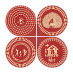 Artvibes Ancient Village Warli Art Decorative Wall Art MDF Wooden Wall Hanger for Living Room | Festive Decor Art | Wall Sculpture | Scenery | Wall Art Print | Unique Gift Items (WH_8466N), Set of 4