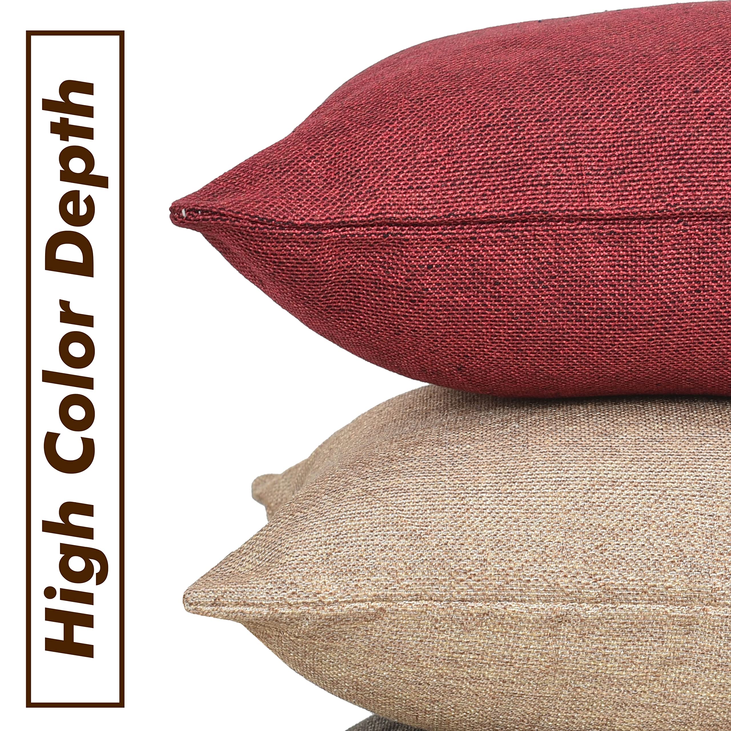 Yellow Weaves Jute Texture 250 TC Cushion Covers, 12 X 12 Inches, Multicolor, Set Of 2