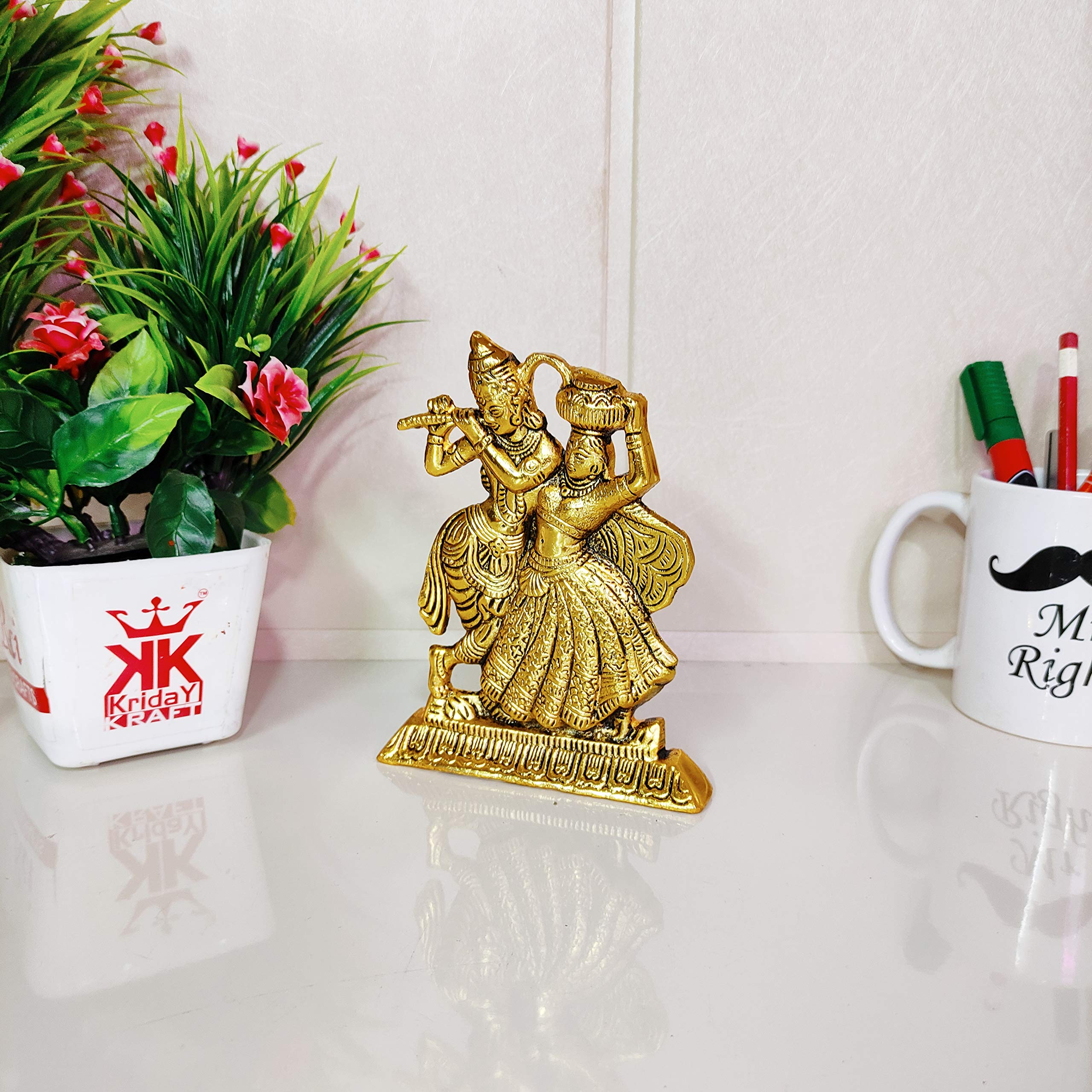 KridayKraft Golden Finish Dancing Radha Krishna Idol Statue with an Antique Finish so Looks Very Beautiful and use for the Purpose of Worship and Decorative for Home,Office&Table Gift for Birthday
