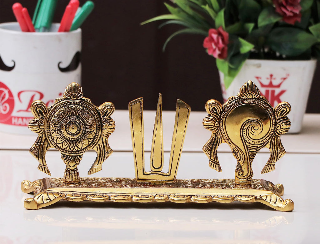 KridayKraft Metal Tirupati Balaji Yantra Shankh Chakra Tilak Namah Symbol Gold Plating Antique Decorative for Home & Office Table Showpiece Figurines