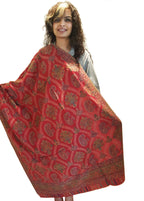 Mehrunnisa Jamawar Kani 100% Pure Wool Shawl Wrap From Kashmir (Red)