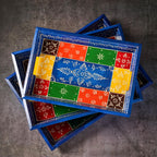 Swadeshi Blessings Wooden Serving Tray Set- Handcrafted & Hand-Painted for Kitchen/Table & Home Decor/Dinning/Gifts/Restaurants/Living Room/Coffee Table (Set of 3 Trays) (Blue)(Rectangular)