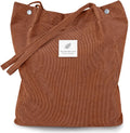 Street27 Korean Canvas Corduroy Womens Tote Bag Casual Work Shoulder Handbags, Multi-Purpose Bag, Sturdy Canvas Bag With Large Capacity, Shopping Bag For Office, College & Daily Use (Brown)