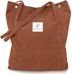 Street27 Korean Canvas Corduroy Womens Tote Bag Casual Work Shoulder Handbags, Multi-Purpose Bag, Sturdy Canvas Bag With Large Capacity, Shopping Bag For Office, College & Daily Use (Brown)