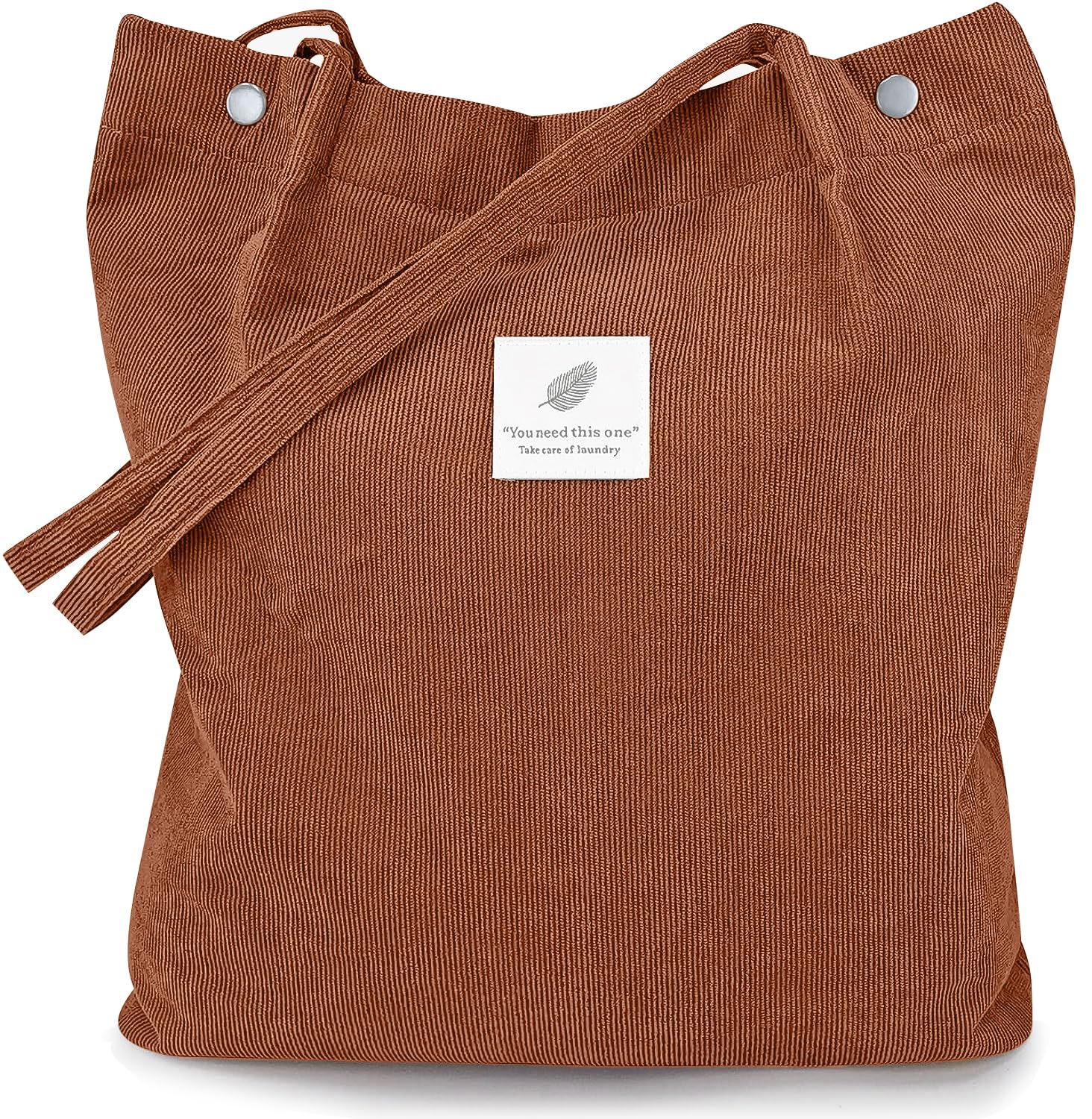 Street27 Korean Canvas Corduroy Womens Tote Bag Casual Work Shoulder Handbags, Multi-Purpose Bag, Sturdy Canvas Bag With Large Capacity, Shopping Bag For Office, College & Daily Use (Brown)