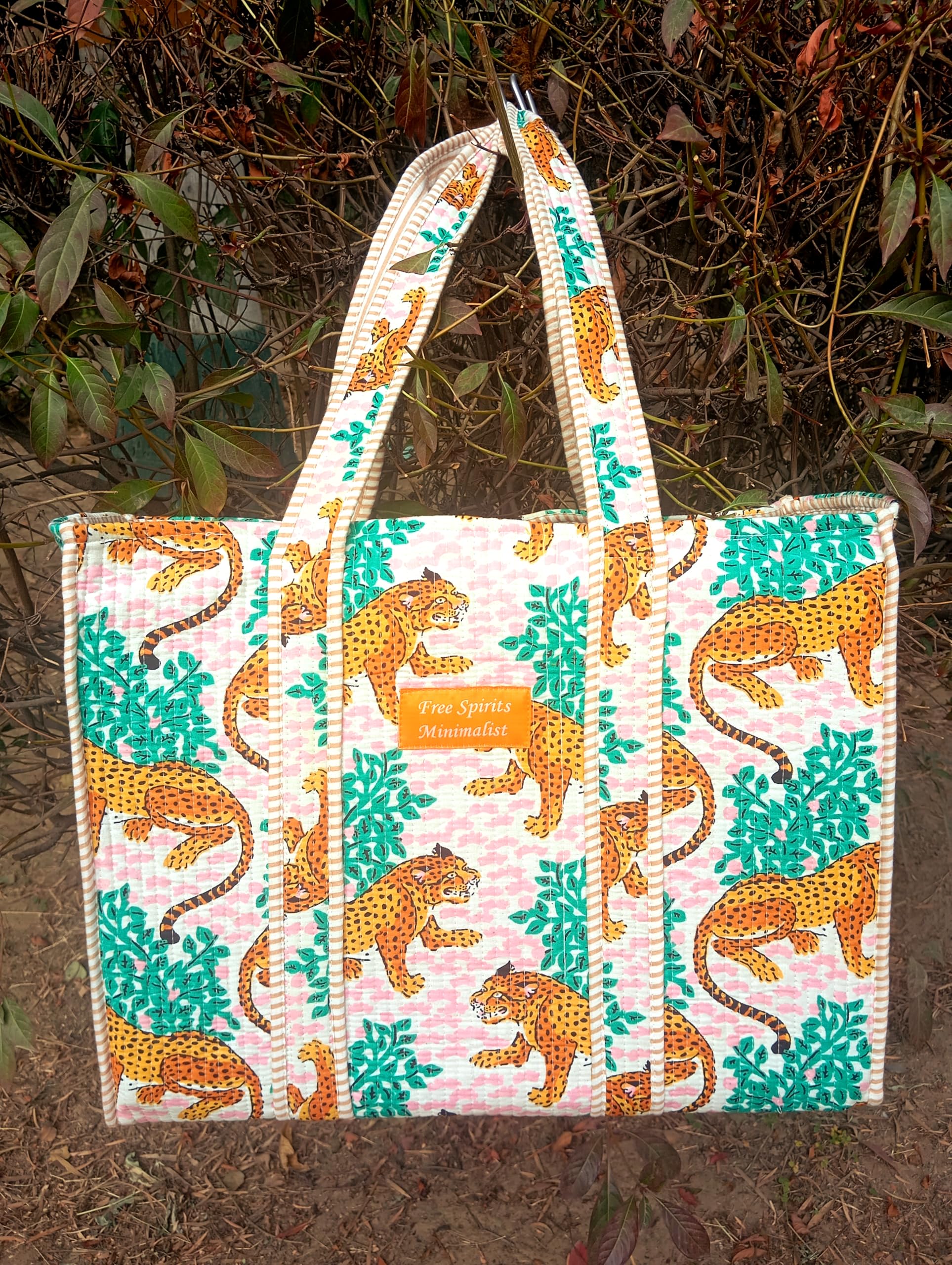 Cotton Tote bag for Women | Shoulder Bag | Reversible Bag | Durable Shopping bag | Reusable Grocery Bags | Eco friendly Bags| Handmade Cotton Bag | Stylish Quilted handBag (Tiger)
