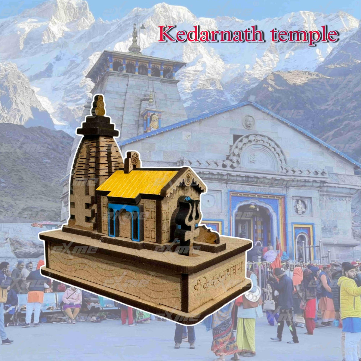 eXme Wooden Kedarnath Temple Replica – Intricately Carved, Compact 3D Design, Wood Decor (Piece of 1)