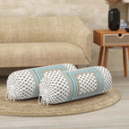 BLOCKS OF INDIA Cotton Hand Block Printed Bolster Cover | Booster Cover with Drawstring | Round Long Pillow Cover for Bed | Dewan Pillow Cover Set 16 X 32 | Set of 2 (Green BUTI)