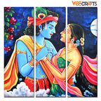 VIBECRAFTS 3 Pieces Shree Radha Krishna Canvas Wall Painting Fitted With Wooden Frame For Home | Office | Living Room | Gifts (PTVC3Pcs1_9544)
