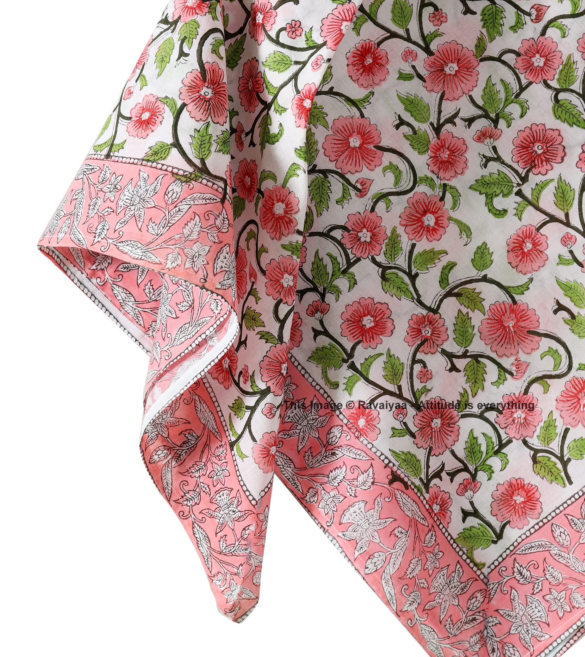 Ravaiyaa - Attitude is everything Sanganer Hand Block Printed Scarves Pure Cotton Scarf Square Hijab Dupatta 40 X 40 Inch (White Pink Floral)