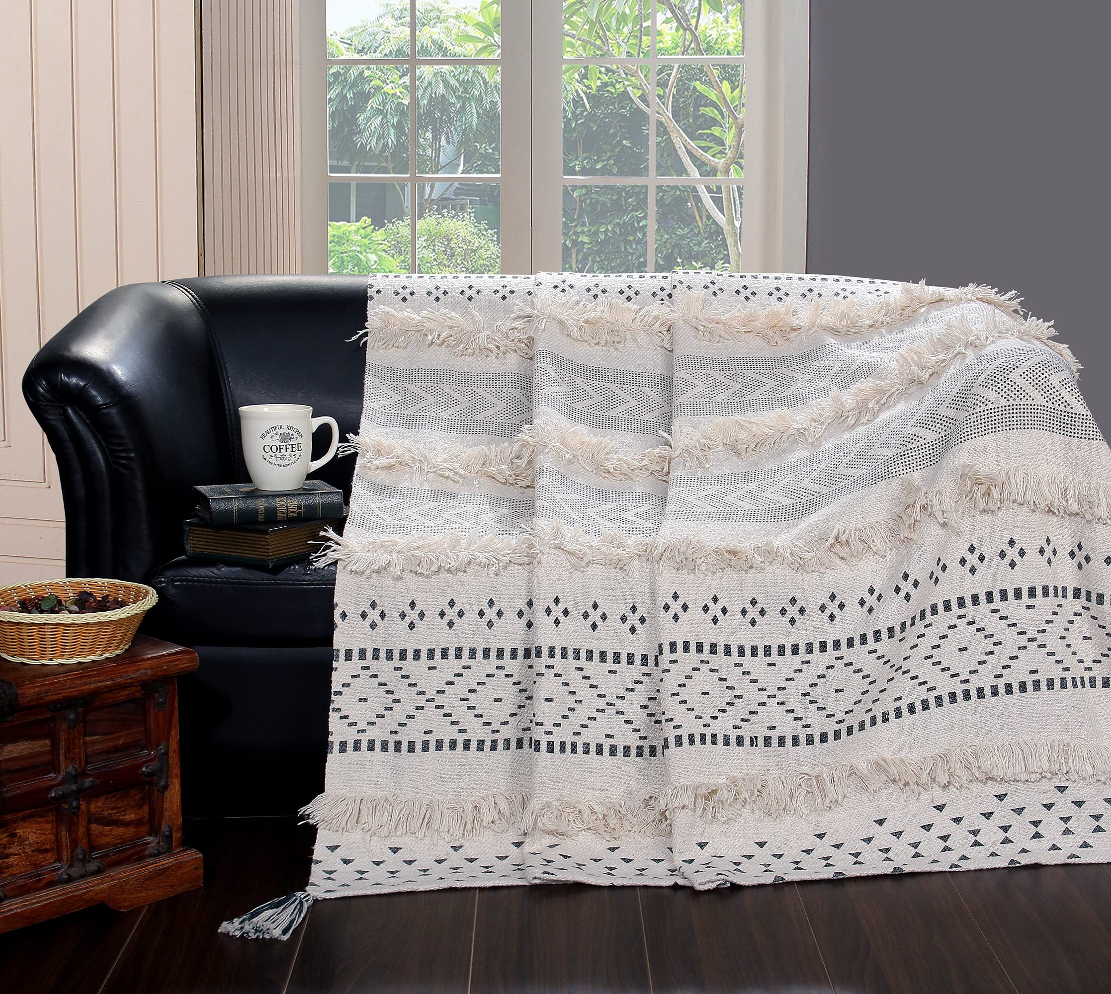 Homitecture Premium 125 x 150 cm Cotton Throw Blanket - Soft & Cozy Sofa and Couch Accent - Trending Home Décor Essential for Extra Comfort, Relaxation, and Style - Cream,Pack of 1 Kafalo