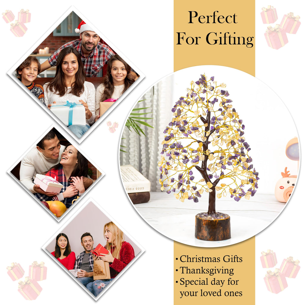 HindCraft Amethyst and Citrine Crystal Tree of Life | Decorative Artificial Tree for Home & Office | Feng Shui Money Tree for Wealth & Happiness | Gift for Men & Women – Birthday & Anniversary
