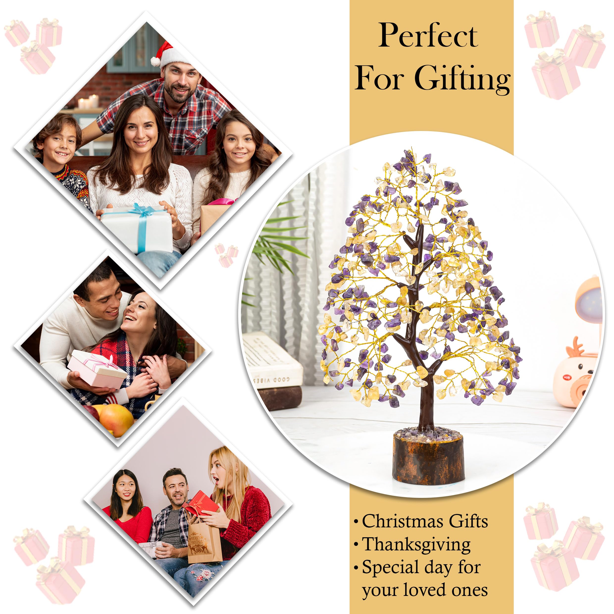 HindCraft Amethyst and Citrine Crystal Tree of Life | Decorative Artificial Tree for Home & Office | Feng Shui Money Tree for Wealth & Happiness | Gift for Men & Women – Birthday & Anniversary