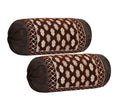 DECOMIZER Jacquard Geomteric Bolster Cover Set | 16x32 Inches | 200 Tc | Dewan Round Pillow Covers | Bed Side Long Pillow Case - (Ambi Coffee - Set of 2)