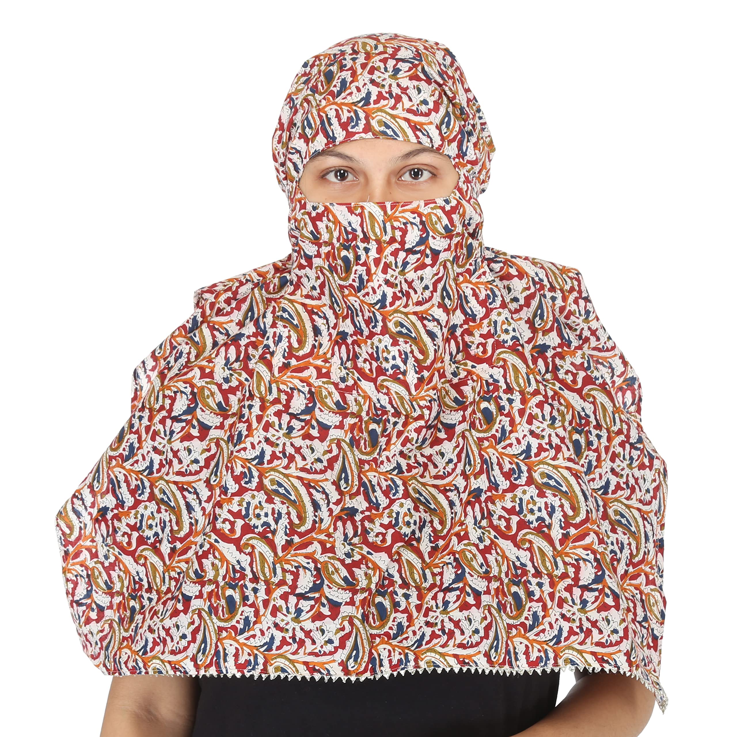 DEEPNYRA - LIVING STYLE Female Cotton Scarf Face Full Covering With Mask Head Hair Wrap Sun Protection For Women Printed Square All Season Wear (MARRON), Maroon