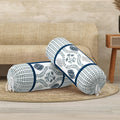 BLOCKS OF INDIA Cotton Hand Block Printed Bolster Cover | Booster Cover with Drawstring | Round Long Pillow Cover for Bed | Dewan Pillow Cover Set 16 X 32 | Set of 2 (Royal Motifs Blue)