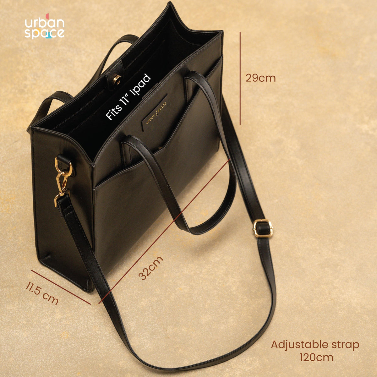 Urban Space Vegan Leather Women Tote Bag with Laptop compartment, Handbag for Work, Ladies purse, Stylish Shoulder Bag, Laptop ipad Tote Bags For Office Use, Gift for Women (Adele Black)