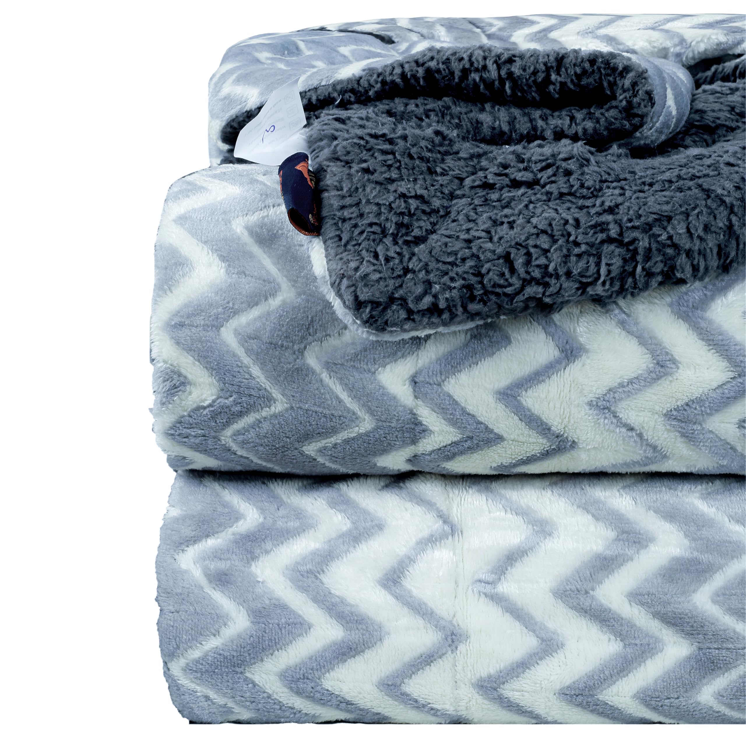 A Brand New - Umi Sherpa Zigzag Blanket for Winter Single Size 220GSM, Super Soft AC Blanket Single Bed, Ideal for Mild Winters, 60x90 inches (Grey & White, Single) Kafalo