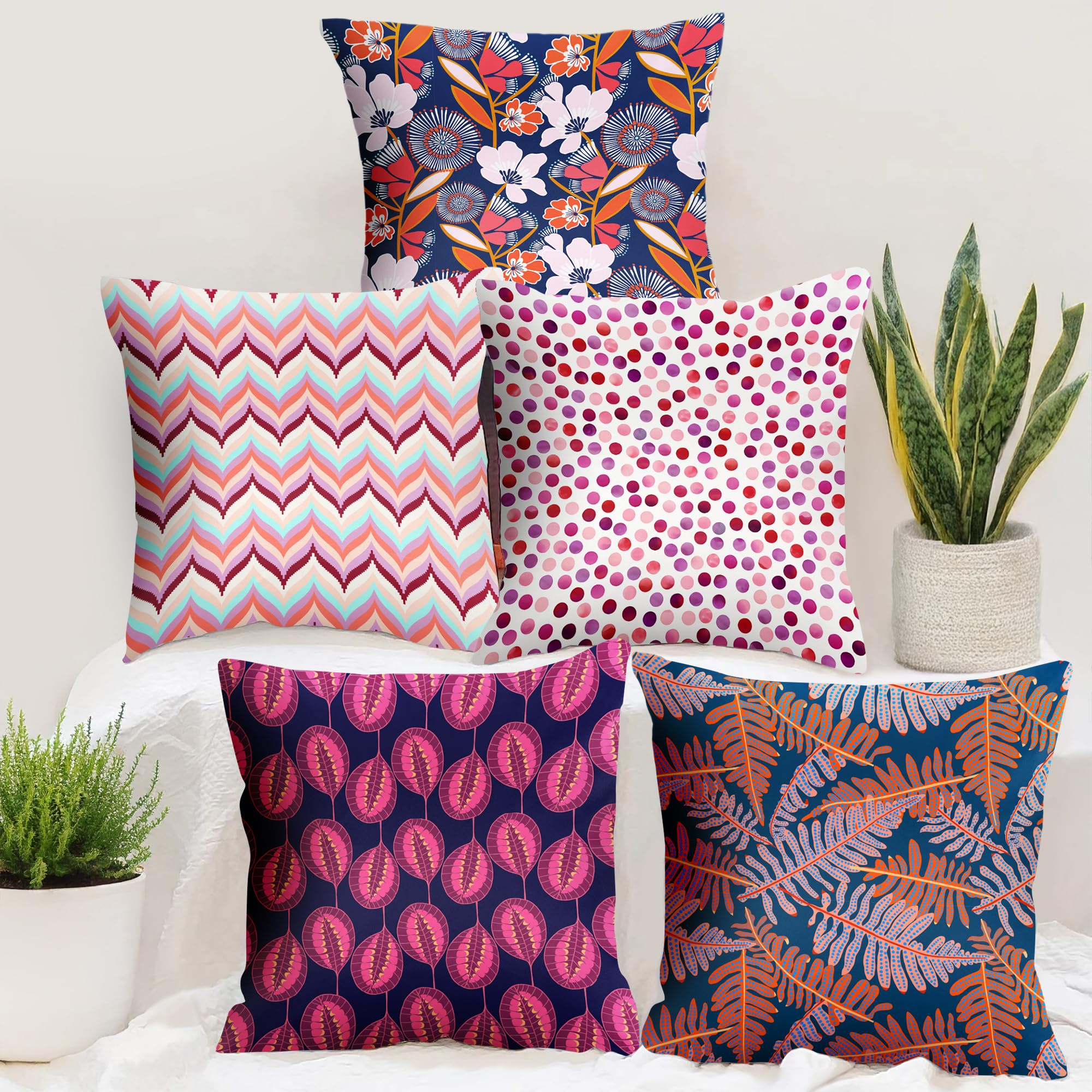Story@Home Cushion Cover | Polyester | 40x40 cm | Vibrant Purple Abstract Floral Design | Pillow Cover Set of 5 | Decoration Items for Living Room, Chic Accent Cushion Covers for Bedroom, Sofa Decor