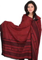 Exotic India Women's Kutch Wool Shawl (SHY72--Biking-Red)
