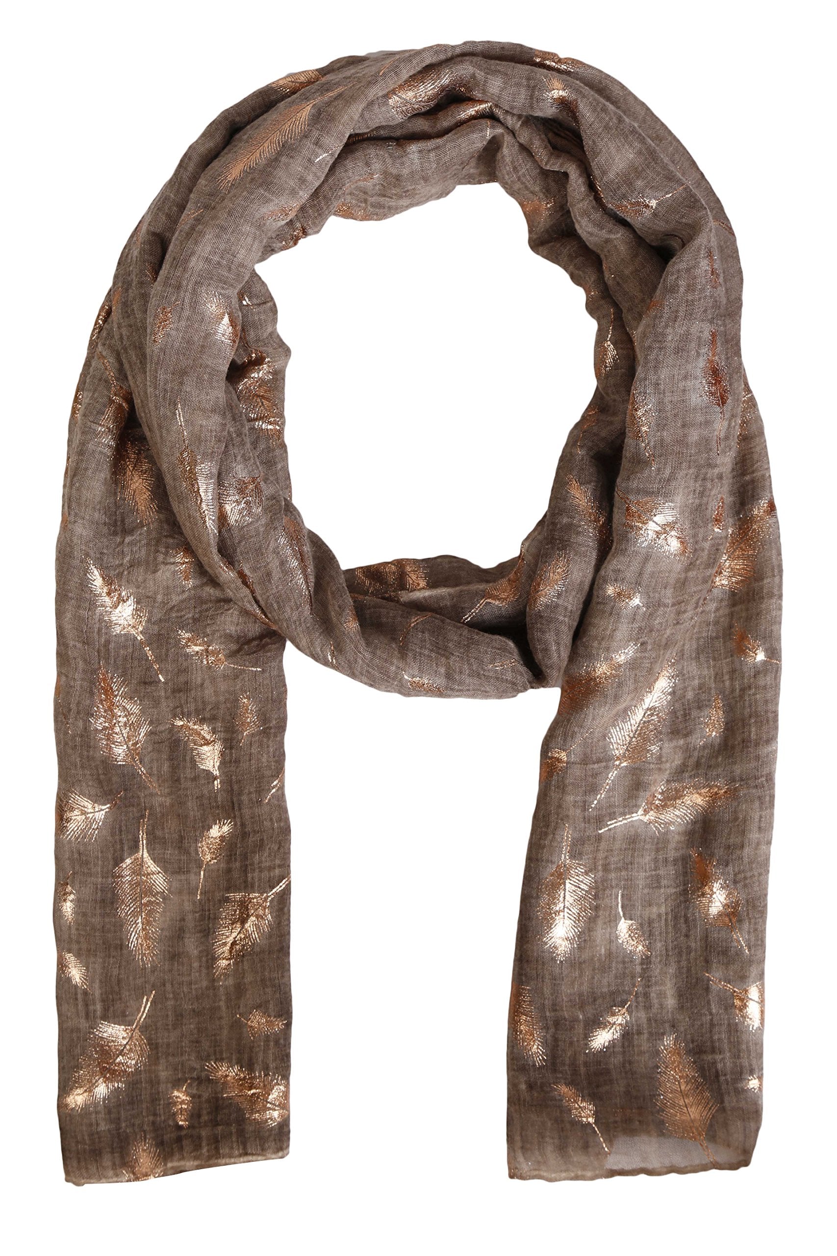FabSeasons Casual Light Brown Cotton Solid Scarf with Feathers Design Zari, Scarves, Stole, Duppatta & Shawl for Women & Girls for Summer & Winters, Size - 80 * 180 cms