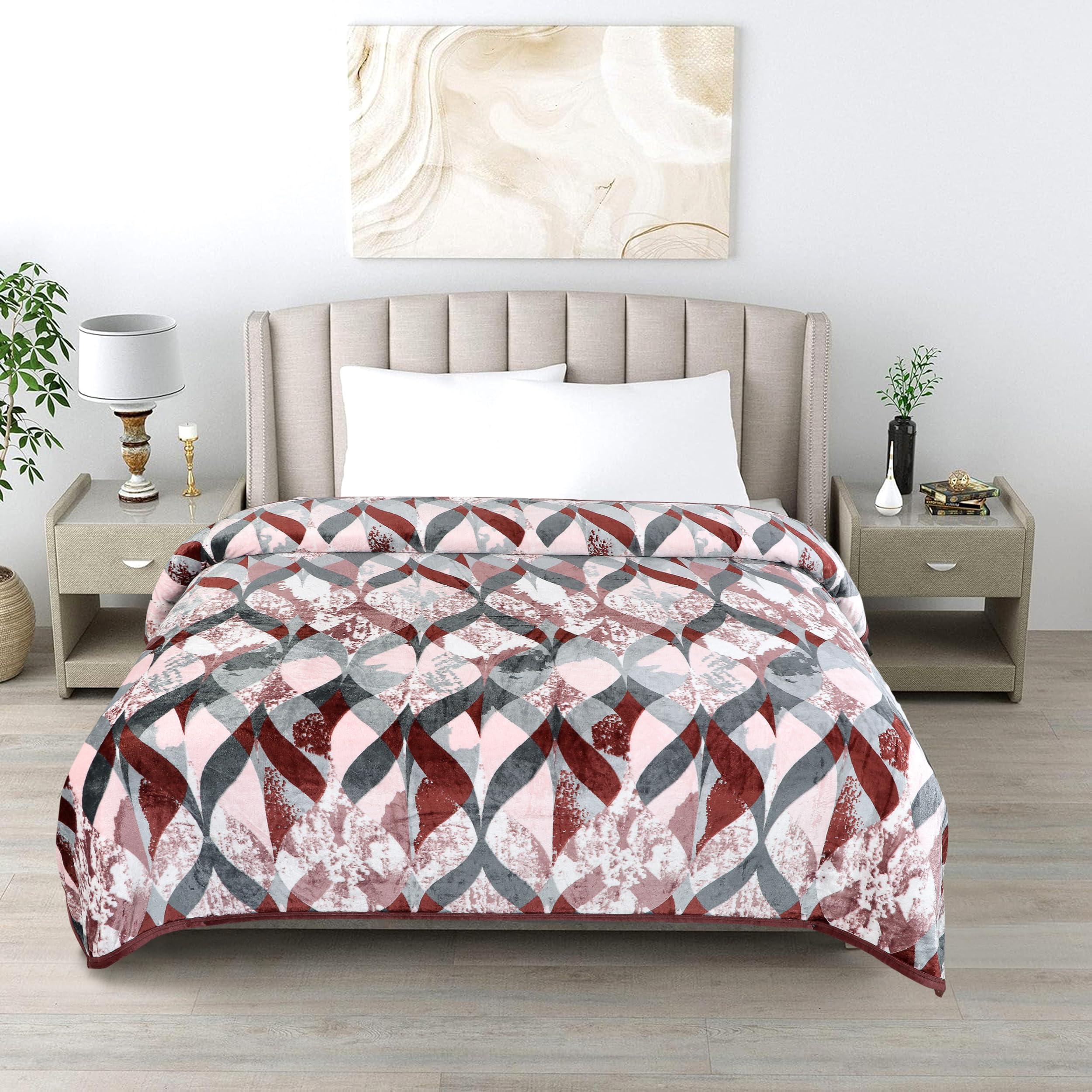 Gullivar Premium Ultra Soft Flannel Printed Single Blanket 220x160 cm| 200 GSM Warm & Cozy All Season AC Blanket| Lightweight Travel/Camping Throw for Sofa & Couch| Winter Duvet/Quilt- Red & Grey Kafalo