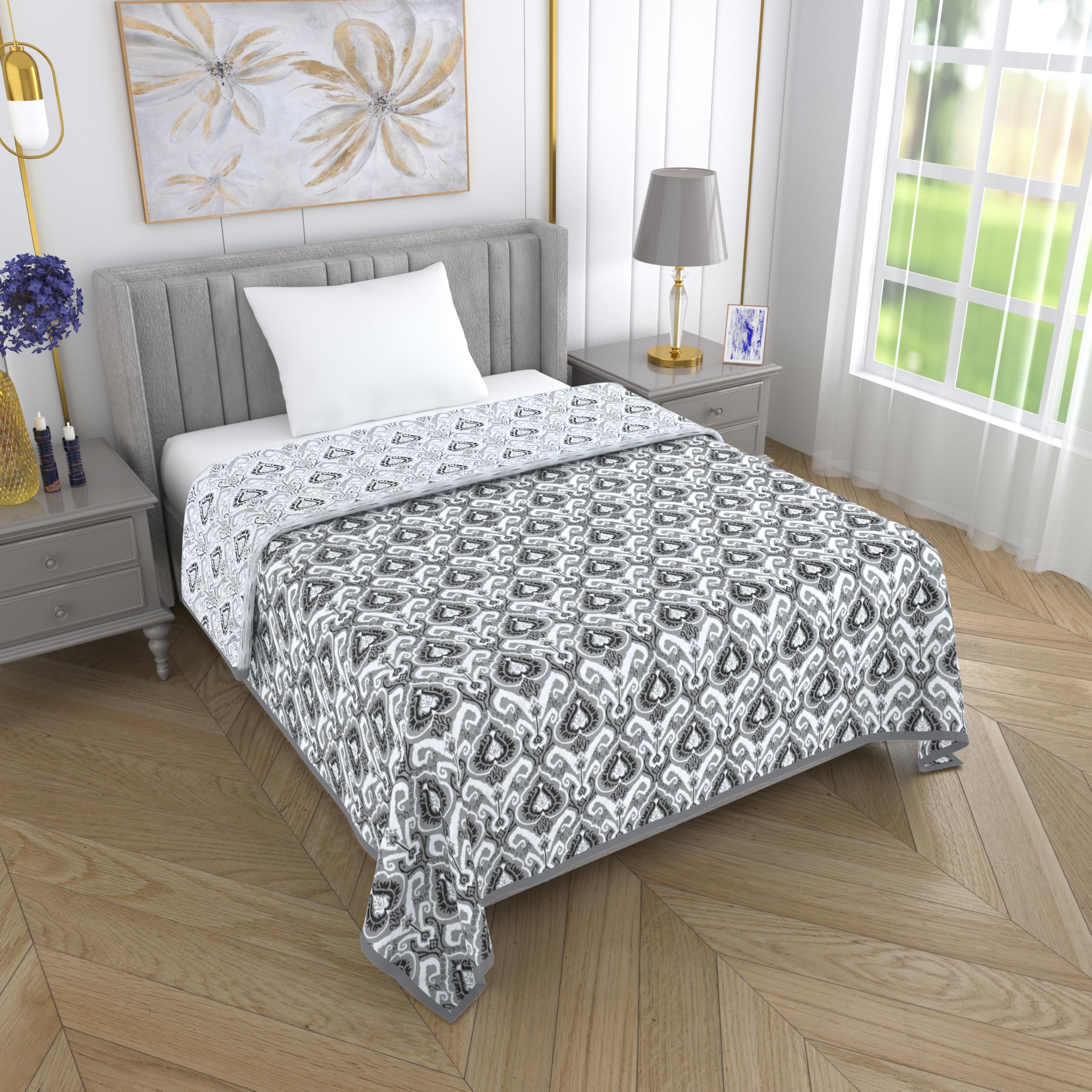 Mafatlal Sparsh Single Dohar Cotton, 150 GSM Pure Cotton Malmal, Reversible AC Blanket Single, Soft Lightweight & Breathable Cotton Blanket, 58 x 88 Inch, Grey Kafalo