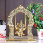 KridayKraft Ganesh ji dori jhula Idol, Ganpati Idol on Swing jhula for Temple Pooja, Ganesh Metal Statue Home, Office & Table Decorative, Religious Showpiece Figurines
