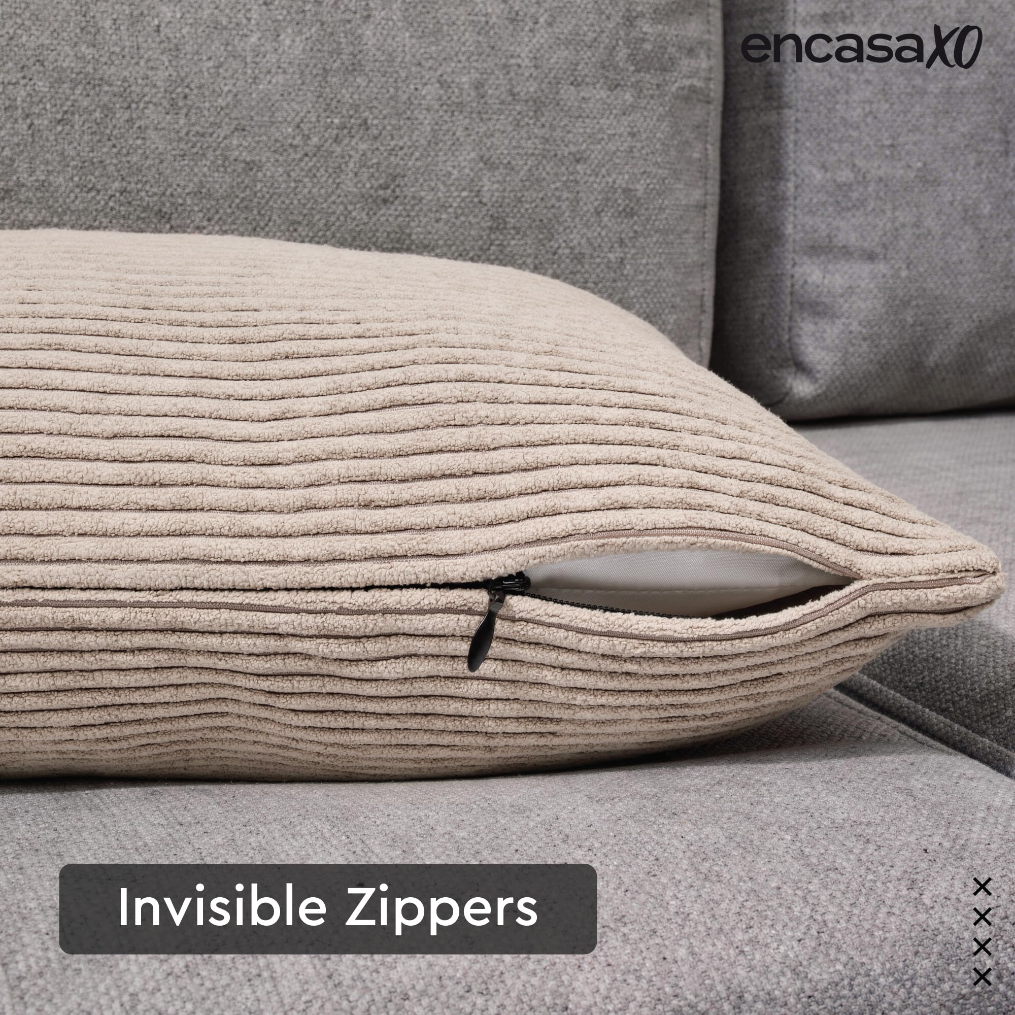 Encasa XO Corduroy Cushion Covers, Boho Pillow Covers, No Inserts Taupe