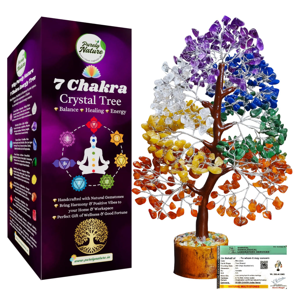 7 Chakra Crystal Tree 300 Beads – Original Natural Gemstones, Healing Bonsai Money Tree of Life for Home Decor, Vastu, Reiki, Feng Shui, Positive Energy, Prosperity & Good Luck