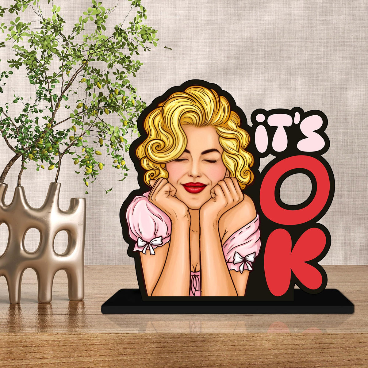 Artvibes it's OK Inspirational Quotes Table Decor for Office Desk | Home Decoration Items | Living Room | Modern Art Wooden Showpiece Decorative Gift item (SP_1186)