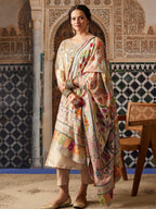 Pashmoda Women Aafreen Fine Wool Fabric Pashmina Kalamkari Embroidered Shawl, Stole and Wrap, Sustainable and Natural Fabric, Heritage Kashmiri Pashmina(Size 40x80)