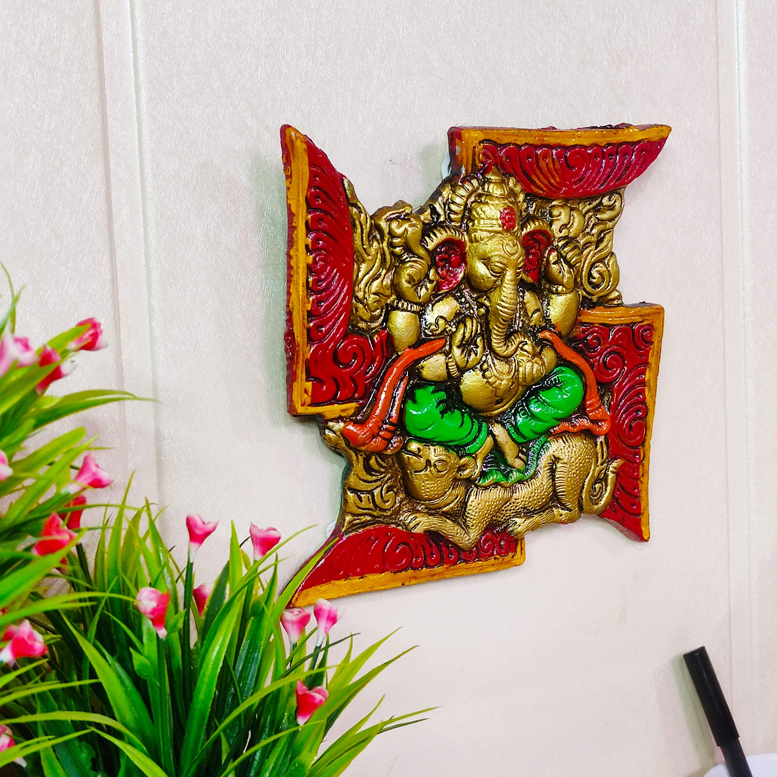 KridayKraft Metal Ganesha ji Statue,Ganpati Wall Hanging Sculpture Lord Ganesh Idol Lucky Feng Shui Wall Decor Your Home, Office,Religious Gift Article Decorative,Showpiece Figurines.
